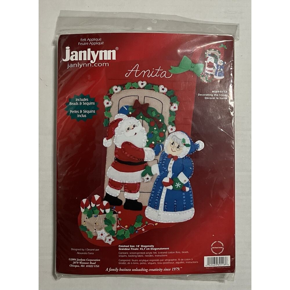 Vtg 2004 Janlynn Christmas Stocking Felt Appliqué Craft Kit 089-0113 Santa Claus